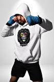 Kükresen Yeter Sarı Kırmızı Aslan Kadın Erkek  Beyaz Kapüşonlu Sweatshirt Hoodie