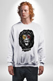 Kükresen Yeter Sarı Kırmızı Aslan Kadın Erkek Beyaz Sweatshirt 