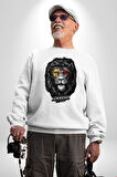 Kükresen Yeter Sarı Kırmızı Aslan Kadın Erkek Beyaz Sweatshirt 