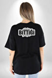 Sözün Bittiği Yerdeyim Pamuklu Kadın Erkek Oversize Sırt Dijital Baskılı Siyah T-shirt