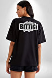Sözün Bittiği Yerdeyim Pamuklu Kadın Erkek Oversize Sırt Dijital Baskılı Siyah T-shirt