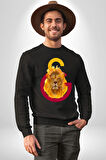 Sarı Kırmızı Aslan Ateş Logo Kadın Erkek Siyah Sweatshirt 