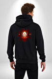 Sarı Kırmızı Logo Aslan Futbol Kadın Erkek Siyah Kapüşonlu Fermuarlı Baskılı Hırka Sweatshirt