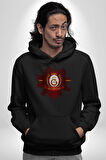 Sarı Kırmızı Logo Aslan Futbol Kadın Erkek  Siyah Kapüşonlu Sweatshirt Hoodie