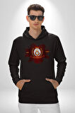 Sarı Kırmızı Logo Aslan Futbol Kadın Erkek  Siyah Kapüşonlu Sweatshirt Hoodie