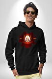 Sarı Kırmızı Logo Aslan Futbol Kadın Erkek  Siyah Kapüşonlu Sweatshirt Hoodie