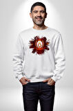 Sarı Kırmızı Logo Aslan Futbol Kadın Erkek Beyaz Sweatshirt 