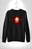 Sarı Kırmızı Logo Aslan Futbol Kadın Erkek Siyah Sweatshirt 