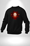 Sarı Kırmızı Logo Aslan Futbol Kadın Erkek Siyah Sweatshirt 