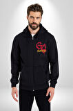 Sarı Kırmızı GS Kadın Erkek Siyah Kapüşonlu Fermuarlı Baskılı Hırka Sweatshirt
