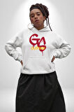 Sarı Kırmızı GS Kadın Erkek  Beyaz Kapüşonlu Sweatshirt Hoodie