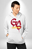 Sarı Kırmızı GS Kadın Erkek  Beyaz Kapüşonlu Sweatshirt Hoodie