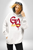Sarı Kırmızı GS Kadın Erkek  Beyaz Kapüşonlu Sweatshirt Hoodie