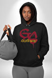 Sarı Kırmızı GS Kadın Erkek  Siyah Kapüşonlu Sweatshirt Hoodie