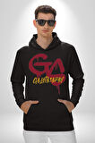 Sarı Kırmızı GS Kadın Erkek  Siyah Kapüşonlu Sweatshirt Hoodie