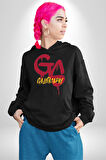 Sarı Kırmızı GS Kadın Erkek  Siyah Kapüşonlu Sweatshirt Hoodie