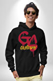 Sarı Kırmızı GS Kadın Erkek  Siyah Kapüşonlu Sweatshirt Hoodie