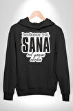 Herkese Yol Sana Sol Yanımı Verdim Yazılı Kadın Erkek  Siyah Kapüşonlu Sweatshirt Hoodie