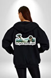Ufo Gören Masum Köylü Yazılı Kadın Erkek Siyah Kapüşonlu Fermuarlı Baskılı Hırka Sweatshirt