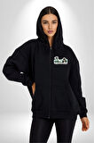 Ufo Gören Masum Köylü Yazılı Kadın Erkek Siyah Kapüşonlu Fermuarlı Baskılı Hırka Sweatshirt