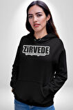 Zirvede Çamaşırı Asıyorum Yazılı Kadın Erkek  Siyah Kapüşonlu Sweatshirt Hoodie