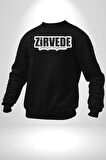 Zirvede Çamaşırı Asıyorum Yazılı Kadın Erkek Siyah Sweatshirt 
