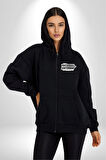 Kurşun Döktürmekle Sıktırmak Arasında Gidip Geliyorum Yazılı Kadın Erkek Siyah Kapüşonlu Fermuarlı Baskılı Hırka Sweatshirt