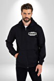 Yanıma Gel Mekanın Cennet Olsun Yazılı Kadın Erkek Siyah Kapüşonlu Fermuarlı Baskılı Hırka Sweatshirt