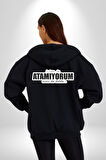 İçime de Atamıyorum Orasıda Doldu Yazılı Kadın Erkek Siyah Kapüşonlu Fermuarlı Baskılı Hırka Sweatshirt