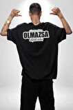 Olursa Olur Olmazsa Alıştık Zaten Yazılı Pamuklu Kadın Erkek Oversize Sırt Dijital Baskılı Siyah T-shirt