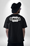 Olursa Olur Olmazsa Alıştık Zaten Yazılı Pamuklu Kadın Erkek Oversize Sırt Dijital Baskılı Siyah T-shirt