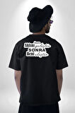 Aklını Önce Geliştir Sonra Beni Eleştir Yazılı Pamuklu Kadın Erkek Oversize Sırt Dijital Baskılı Siyah T-shirt