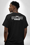 Beni Çekemeyen Anten Taksın Yazılı Pamuklu Kadın Erkek Oversize Sırt Dijital Baskılı Siyah T-shirt
