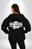 İsim Konulacaksa Mal Kaybı Diyelim Yazılı Kadın Erkek Siyah Kapüşonlu Fermuarlı Baskılı Hırka Sweatshirt