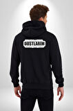 Kötü Günlerim Geride Kaldı Dostlarım Saklandıkları Yerden Çıkabilirler Yazılı Kadın Erkek Siyah Kapüşonlu Fermuarlı Baskılı Hırka Sweatshirt