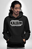 Minoş Kalbim Yine Paramparça Yazılı Kadın Erkek  Siyah Kapüşonlu Sweatshirt Hoodie