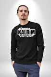 Minoş Kalbim Yine Paramparça Yazılı Kadın Erkek Siyah Sweatshirt 