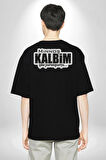 Minoş Kalbim Yine Paramparça Yazılı Pamuklu Kadın Erkek Oversize Sırt Dijital Baskılı Siyah T-shirt