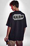 Minoş Kalbim Yine Paramparça Yazılı Pamuklu Kadın Erkek Oversize Sırt Dijital Baskılı Siyah T-shirt