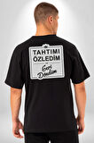 Tahtımı Özledim Ve Geri Döndüm Yazılı Pamuklu Kadın Erkek Oversize Sırt Dijital Baskılı Siyah T-shirt