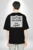 Tahtımı Özledim Ve Geri Döndüm Yazılı Pamuklu Kadın Erkek Oversize Sırt Dijital Baskılı Siyah T-shirt