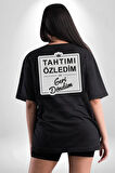 Tahtımı Özledim Ve Geri Döndüm Yazılı Pamuklu Kadın Erkek Oversize Sırt Dijital Baskılı Siyah T-shirt