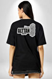 Biraz Alttan Alıver Yazılı Pamuklu Kadın Erkek Oversize Sırt Dijital Baskılı Siyah T-shirt