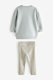 % 100 Pamuklu Soft Mavi Hayvan Desenli Sweatshirt Alt Üst Takım