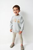 % 100 Pamuklu Soft Mavi Hayvan Desenli Sweatshirt Alt Üst Takım
