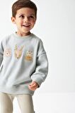 % 100 Pamuklu Soft Mavi Hayvan Desenli Sweatshirt Alt Üst Takım