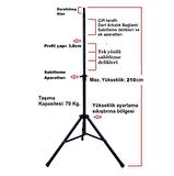 Tripod Hoparlör Amfi Dart Ayaklı Stand 70 Kg / 120-210 cm