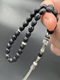 Obsidyen Tesbih Siyah Arpa Model 6x8mm 33 Tane Metal Gümüş Görünümlü Püskül D450120.180125