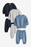 % 100 Pamuklu Mavi Gri Lacivert Jogger Set