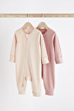 Next Baby Pamuklu Pembe Ribanalı Fermuarlı 2’li Tulum Set